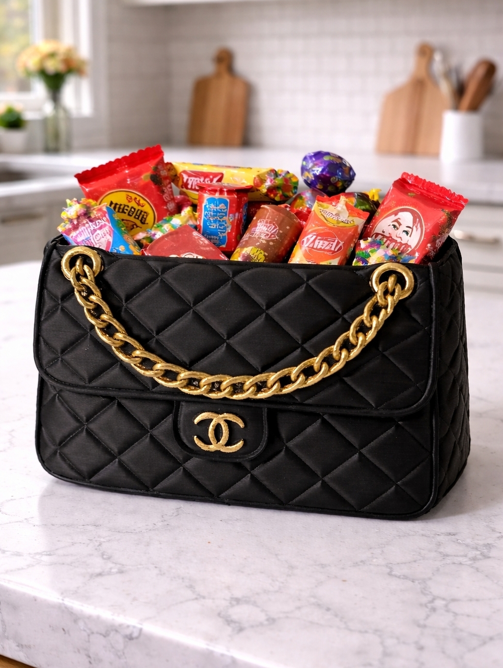 3D Printed Quilted Black Vase Organizer, Gold or Silver Painted Chain - Picture 7 of 12